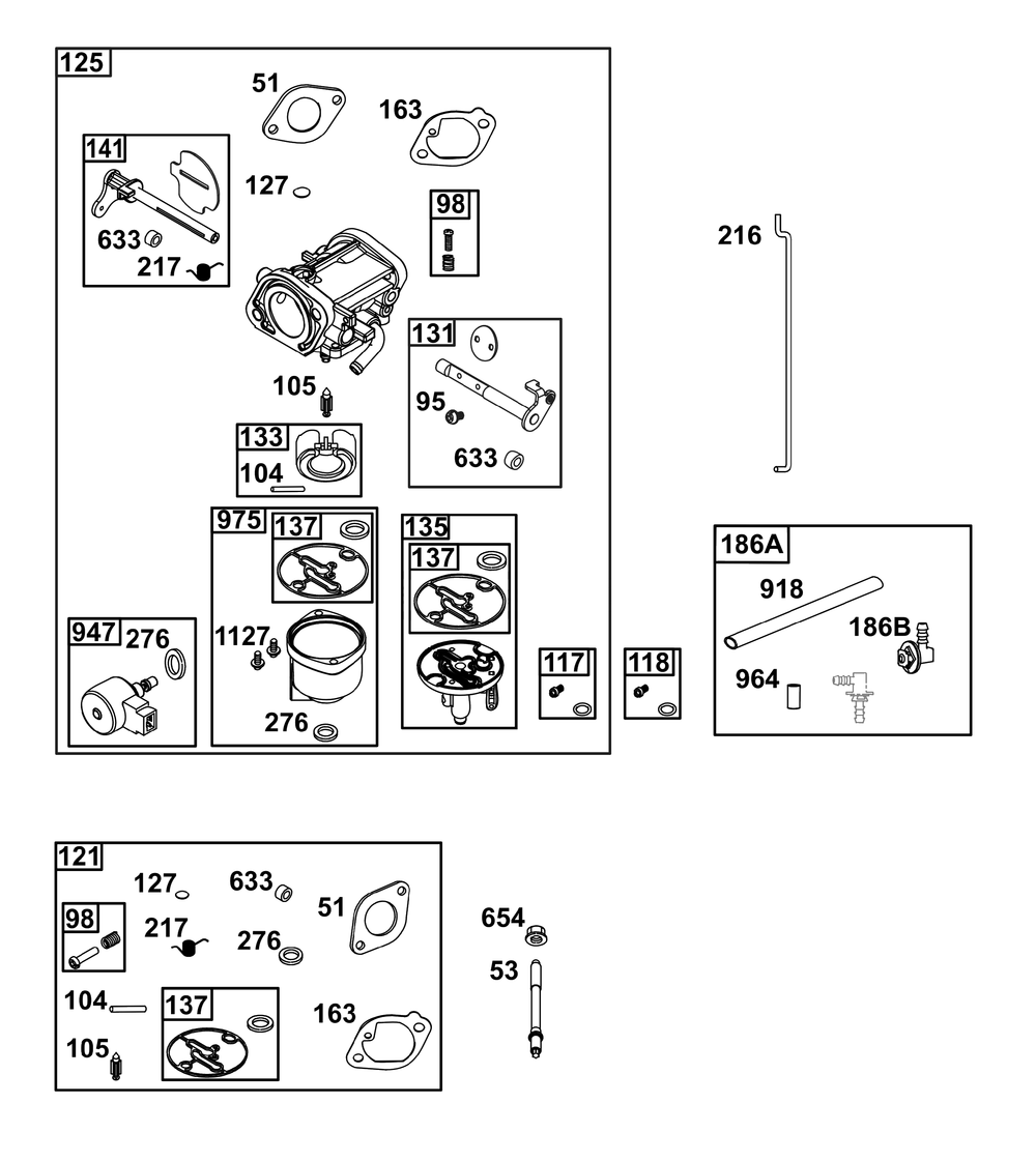 Carburetor Group Diagram and Parts List for 44N877-0020-G1 400000 - 699999 Briggs and Stratton Engine